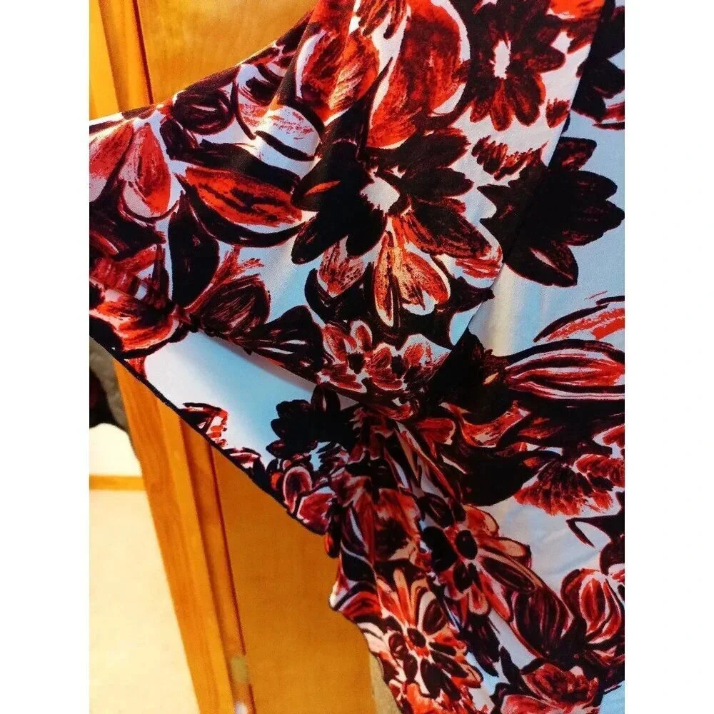 Saint Tropez West size M Blouse Orange and Black Floral - Picture 7 of 12